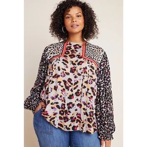 Anthropologie Joelle Leopard Peasant Blouse 1X New